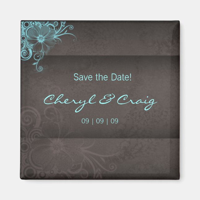 Save the Date Turquoise Brown Floral Magnet (Front)
