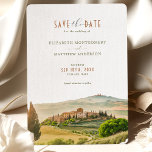 Save The Date Tuscany Watercolor Italy Destination Invitation<br><div class="desc">Tuscany Wedding Save the Date Card, beautifully painted in watercolors. This stunning announcement features a typical Tuscany skyline with rolling hills, cypress trees, and a charming villa. Our invitation is customizable, so you can easily edit the text to fit your wedding details. Choose from a variety of font styles and...</div>