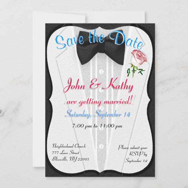 "Save the Date" Tuxedo Invite (Front)
