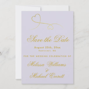 Save the Date   Two Gold Hearts Lavender Wedding