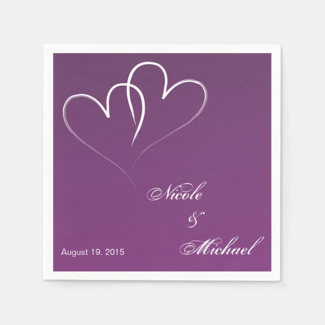 Save The Date - Two White Hearts intertwined Napkin (Front)