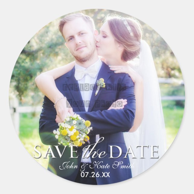 SAVE THE DATE Typography Wedding Photo Sticker (Front)