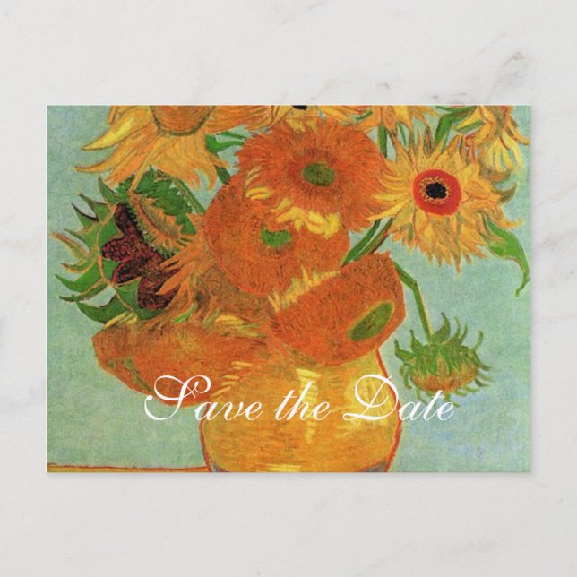 save the date, van Gogh sunflowers Announcement Postcard (Front)