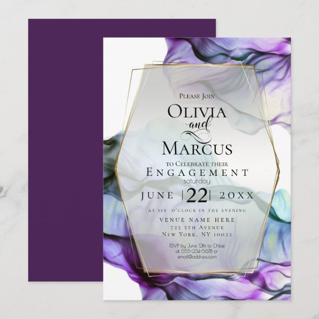 Save the Date | Vibrant Bold Purple Watercolor Ink Invitation (Front/Back)