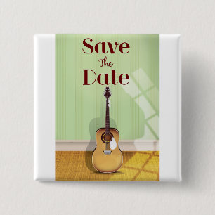Save the Date Vintage Acoustic Guitar 15 Cm Square Badge