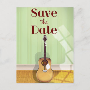 Save the Date Vintage Acoustic Guitar Postcard