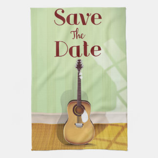 Save the Date Vintage Acoustic Guitar Tea Towel