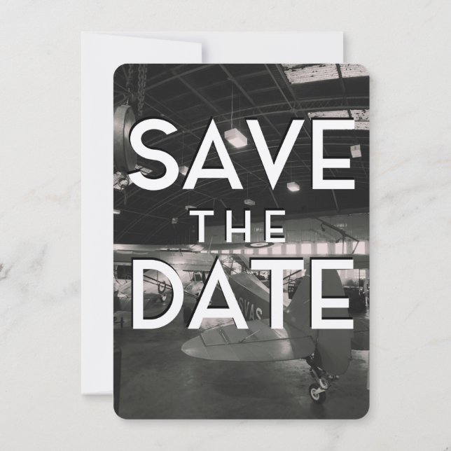 Save the Date Vintage Aircraft Hanger Invitation (Back)