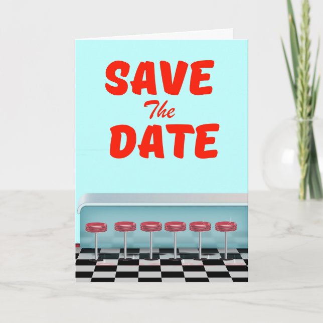 Save the Date vintage american Diner Note Card (Front)