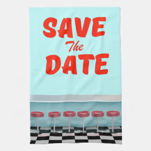 Save the Date vintage american Diner Tea Towel