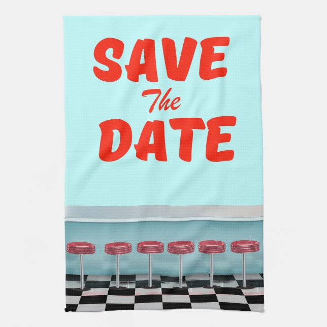 Save the Date vintage american Diner Tea Towel (Vertical)