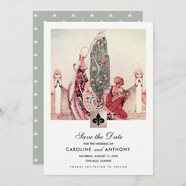 Save the Date. Vintage Art Wedding Announcements (Front/Back)
