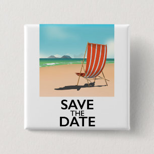 Save the Date vintage Beach Deckchair 15 Cm Square Badge