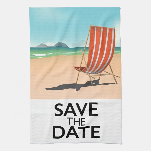 Save the Date vintage Beach Deckchair Tea Towel (Vertical)