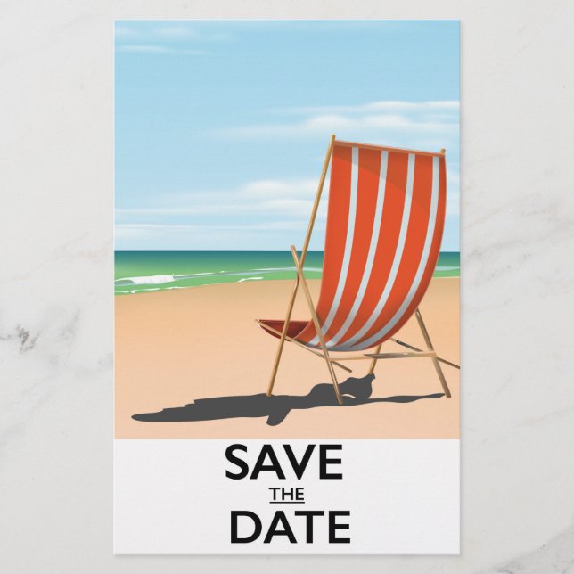Save the date vintage beach poster stationery (Front)