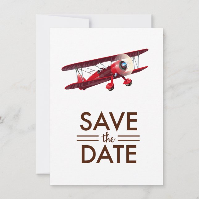 Save the Date vintage bi-plane Invitation (Back)