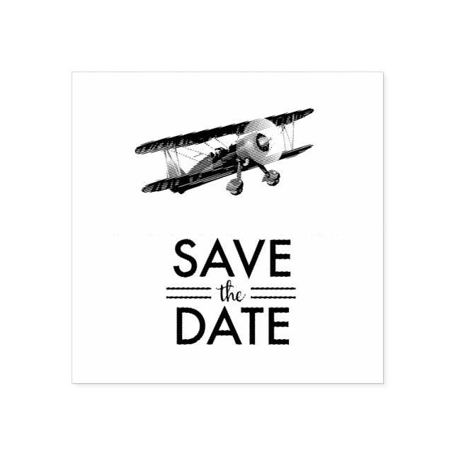 Save the Date vintage bi-plane Rubber Stamp (Imprint)