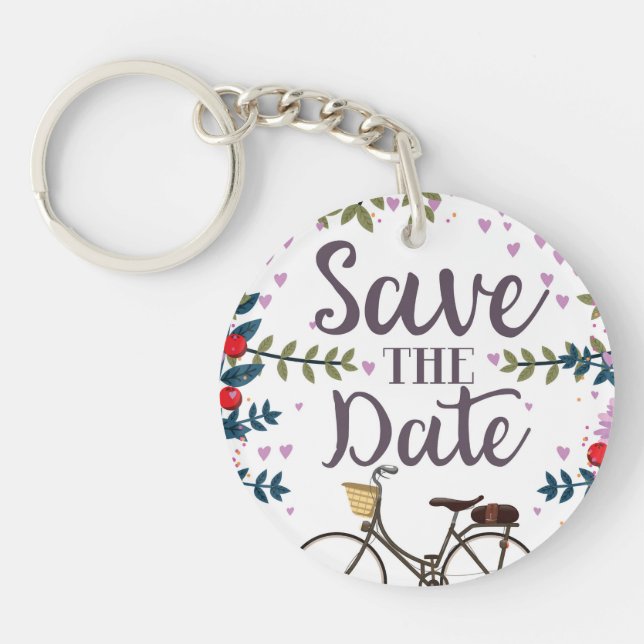 Save The Date Vintage Bicycle Key Ring (Front)