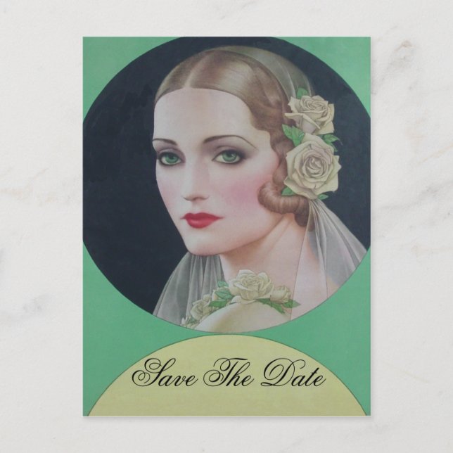 Save the Date Vintage Bride Announcement Postcard (Front)