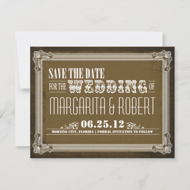 save the date vintage brown invitations (Front)