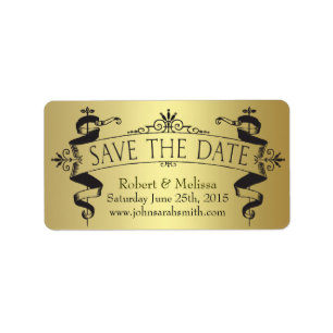 Save the Date Vintage Brushed Gold Announcement Label