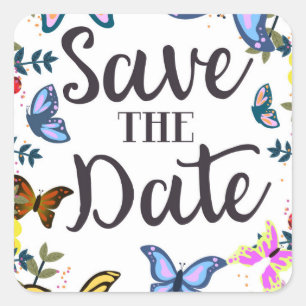 Save the Date Vintage Butterflies. Square Sticker