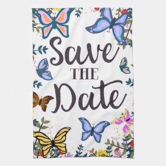 Save the Date Vintage Butterflies. Tea Towel