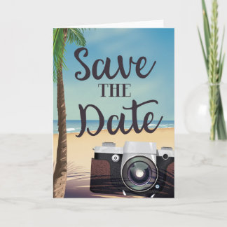 Save the date vintage Camera and Beach Holiday Card