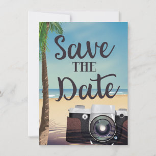 Save the date vintage Camera and Beach Invitation