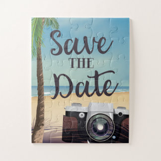 Save the date vintage Camera and Beach Jigsaw Puzzle