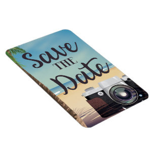 Save the date vintage Camera and Beach Magnet