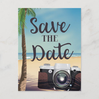 Save the date vintage Camera and Beach Postcard