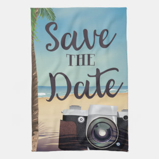 Save the date vintage Camera and Beach Tea Towel