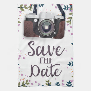 Save the Date Vintage Camera Tea Towel