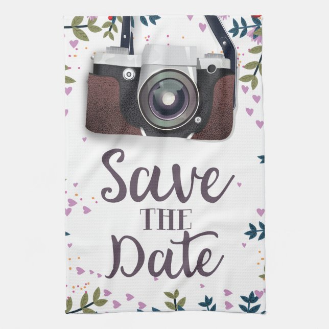 Save the Date Vintage Camera Tea Towel (Vertical)