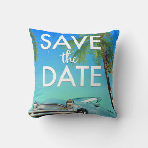 Save the Date vintage car and wedding rings. Cushion