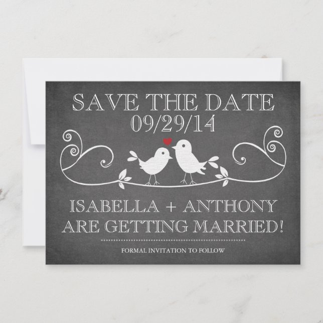 SAVE THE DATE Vintage Chalkboard Love Birds (Front)