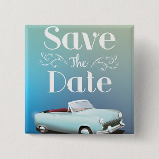 Save the Date Vintage Classic Car 15 Cm Square Badge