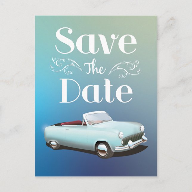 Save the Date Vintage Classic Car Postcard (Front)