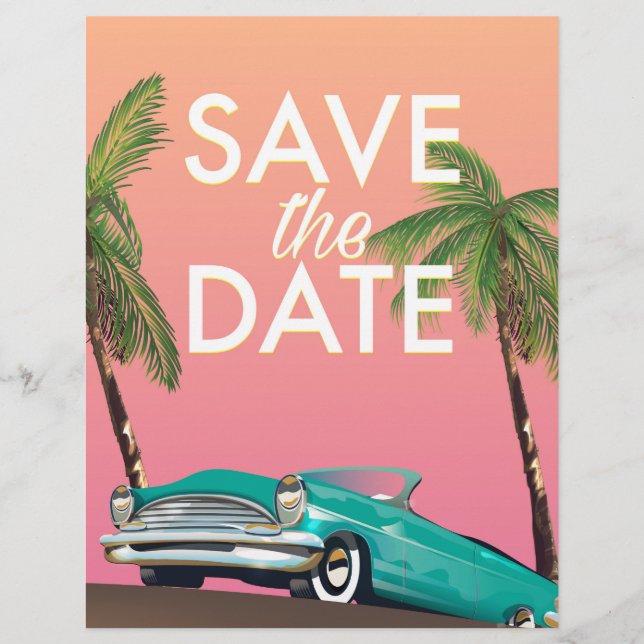 Save the Date Vintage convertible Car Custom Letterhead (Front)