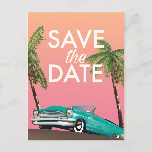 Save the Date Vintage convertible Car Postcard (Front)