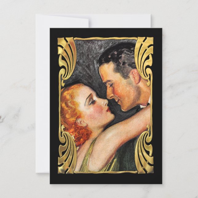 Save the Date Vintage Couple Black (Front)