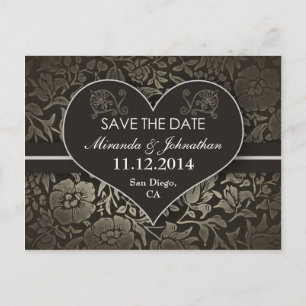 save the date vintage damask love heart post cards