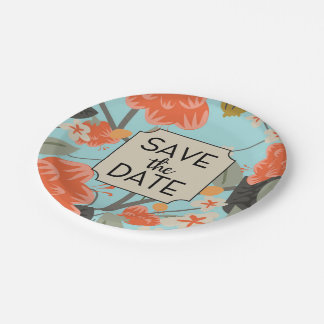 Save the Date Vintage Floral pattern Paper Plate