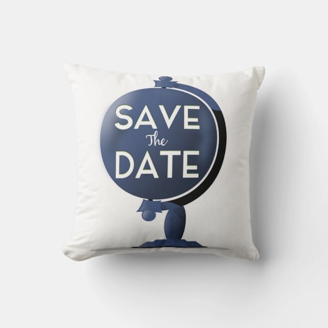 Save The Date Vintage Globe Cushion (Front)