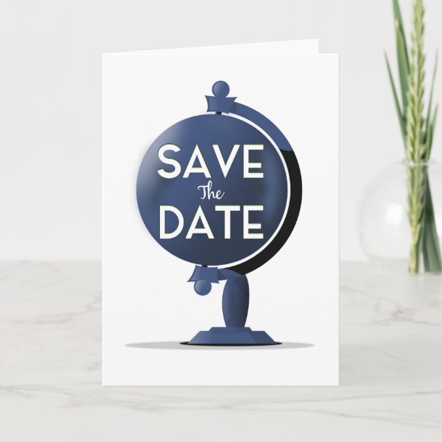 Save The Date Vintage Globe Holiday Card (Front)