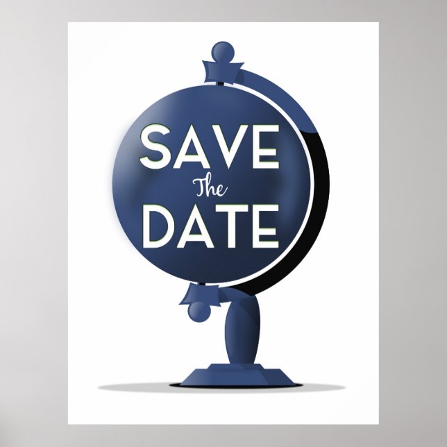 Save The Date Vintage Globe Poster (Front)