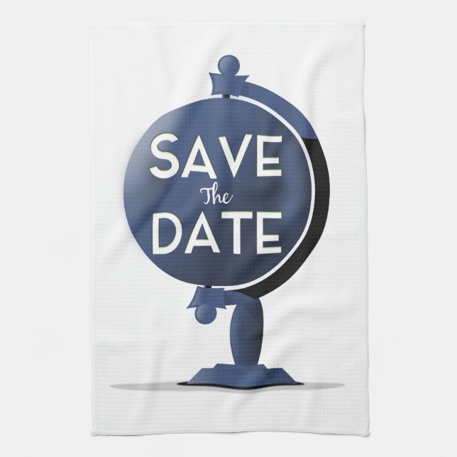 Save The Date Vintage Globe Tea Towel (Vertical)