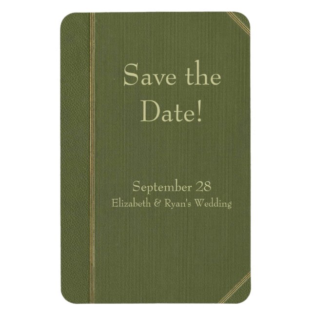 Save the Date Vintage Green Book Magnet (Vertical)