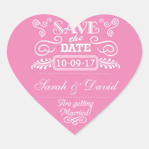 Save the Date Vintage Heart Pink Sticker
